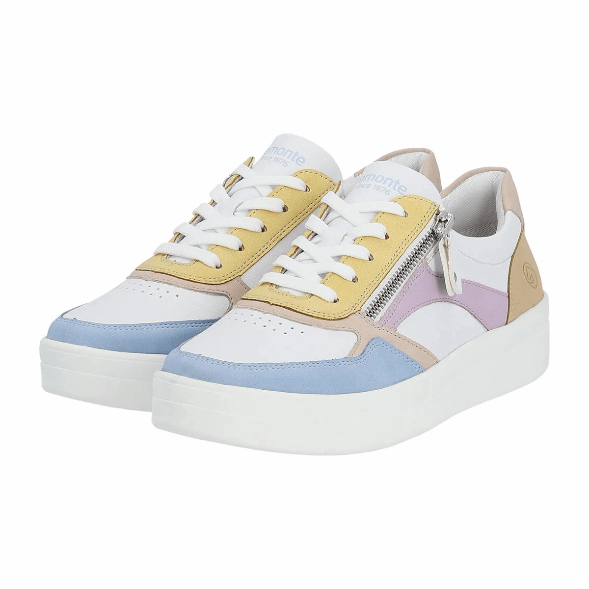 Remonte by Rieker Women's Pearl White Leather Sneakers - Aqua/Weiss/Rose/Sun/Mauve/Tan Cloud Step Rainy Day
