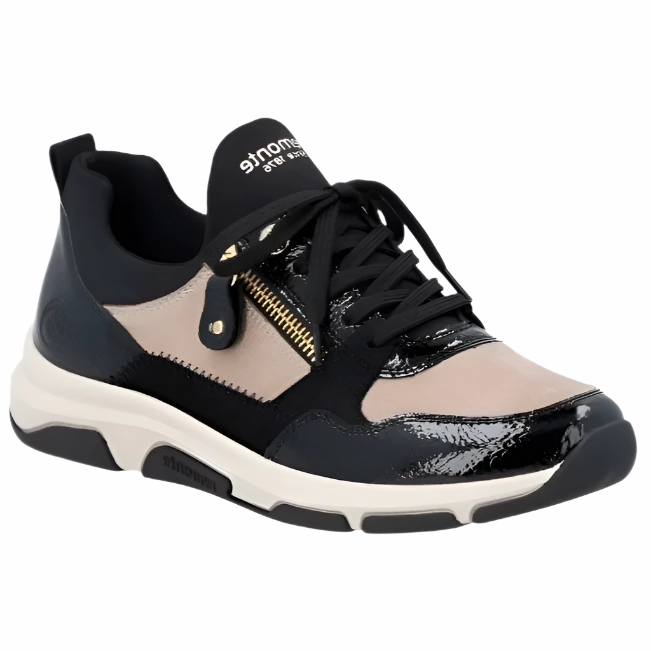 Remonte Women's Oxford Lace Up Sneaker - Black Motion Ease Low Maintenance
