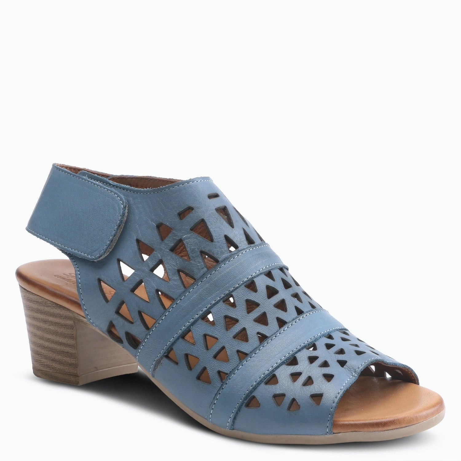 Spring Step Women's Dorotha Classic Leather Heeled Sandals - Blue Slip Resistant Sole Pattern