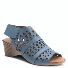 Spring Step Women's Dorotha Classic Leather Heeled Sandals - Blue Slip Resistant Sole Pattern