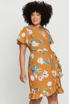 Floral Print Skater Dress V-neck Short Sleeve Ruffle Cool Comfort