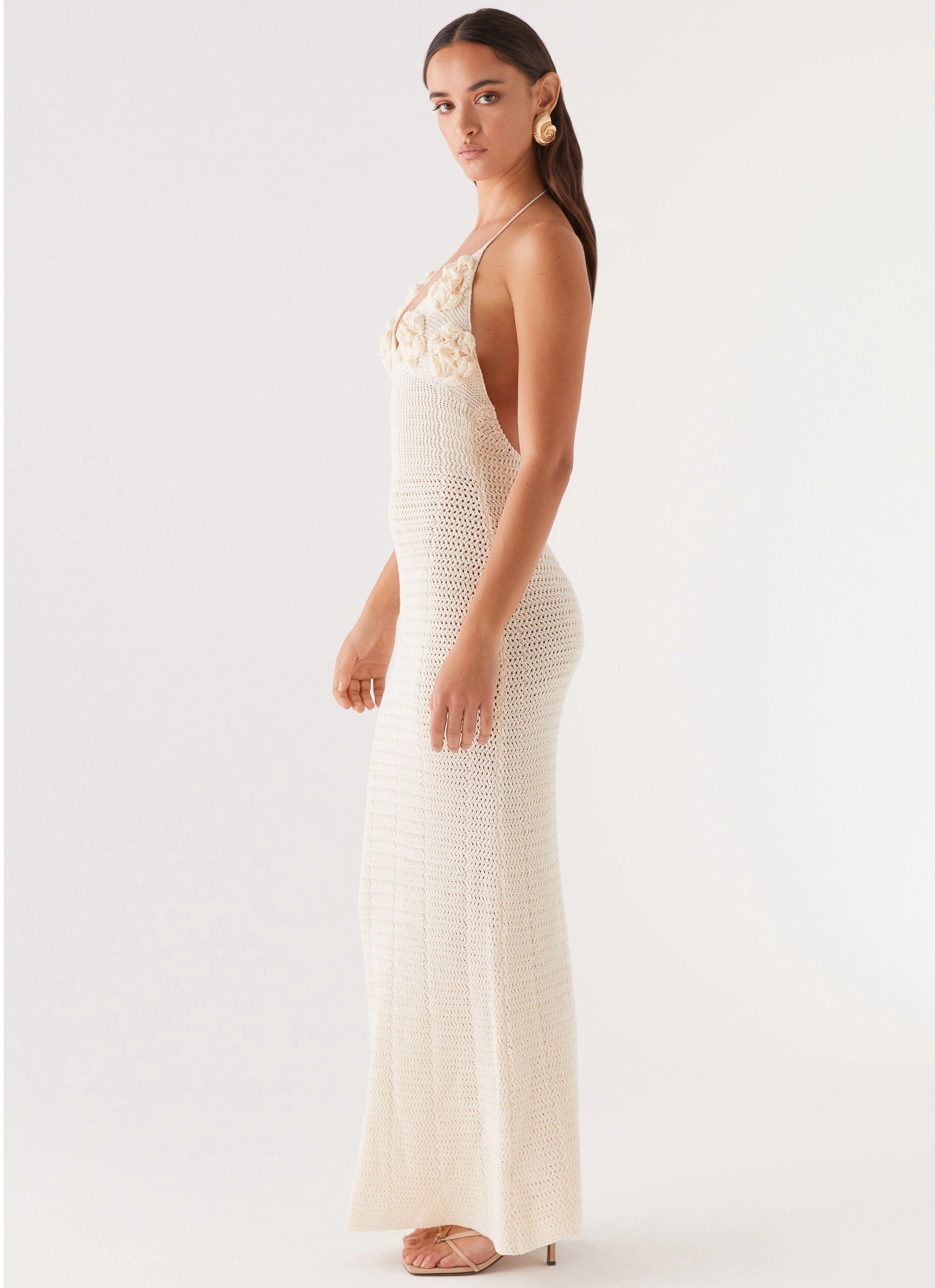 Fresh Texture Zara Rose Crochet Maxi Dress - Ivory