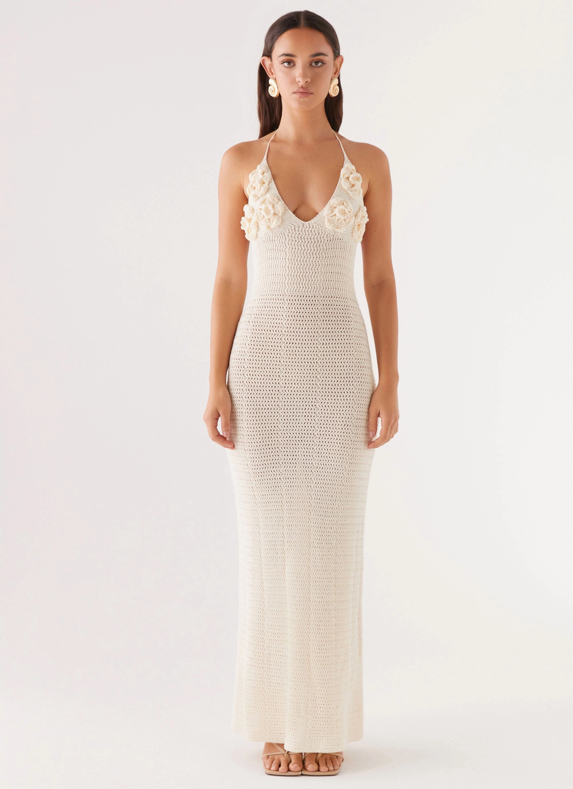 Comfortable and breathable Zara Rose Crochet Maxi Dress - Ivory