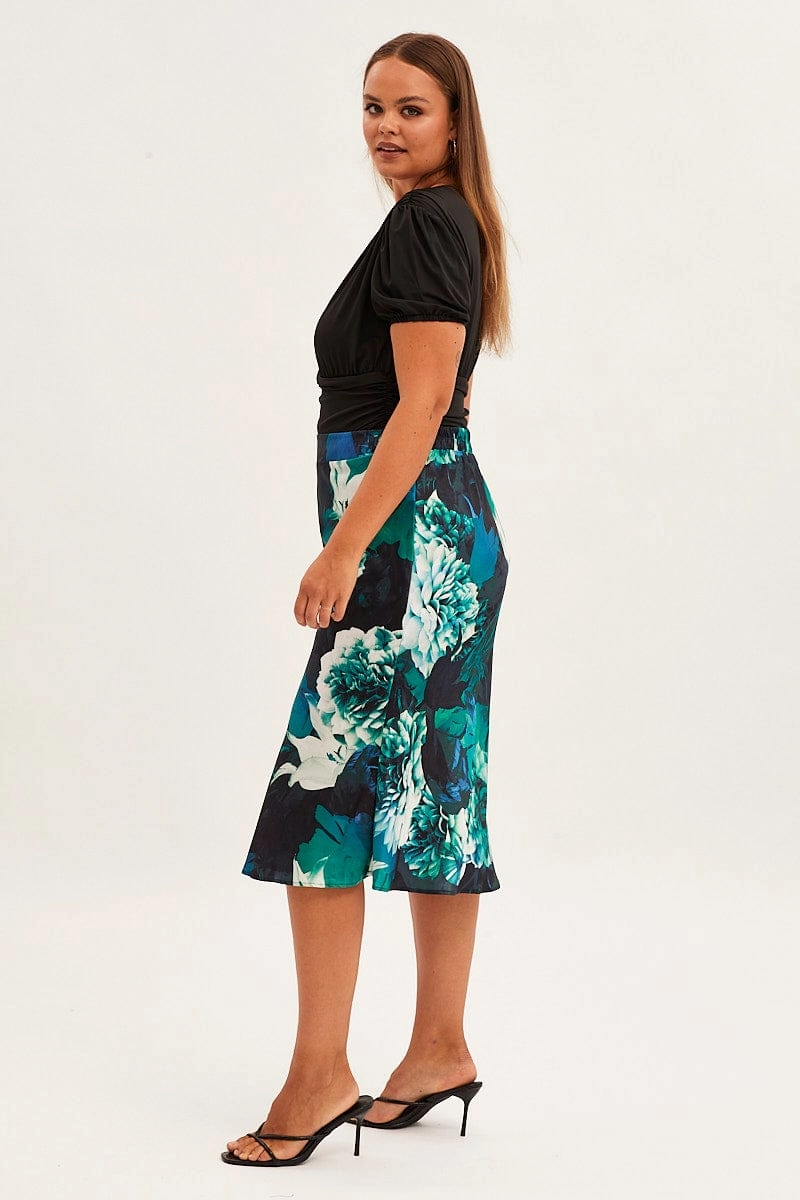 Abstract Print Slip Skirt Midi Satin Chill Mood