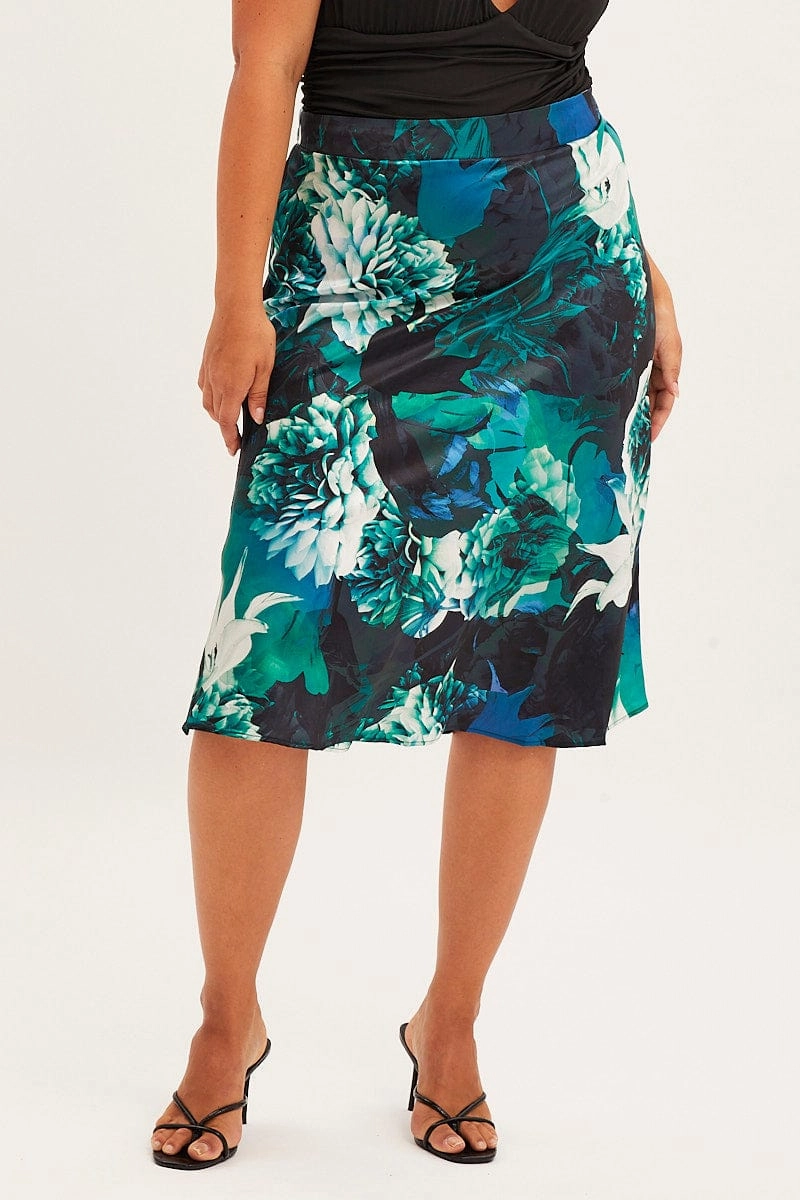 Bold Statement Abstract Print Slip Skirt Midi Satin