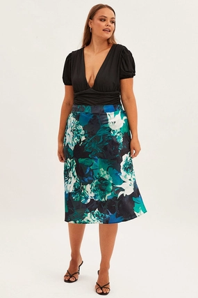Pure Vibes Reinforced Seams Abstract Print Slip Skirt Midi Satin
