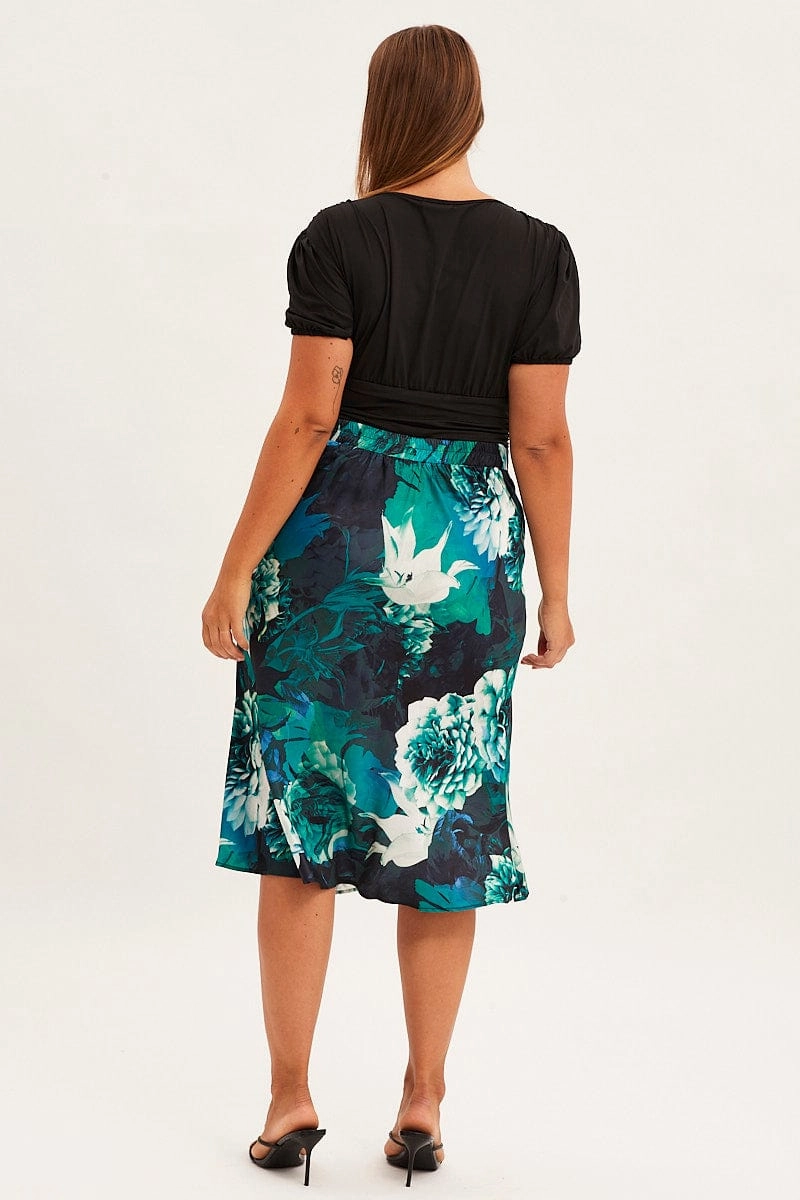 Style Essential Abstract Print Slip Skirt Midi Satin