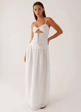 Empire-Waist Raglan-Sleeve Reveria Twist Maxi Dress - Ivory