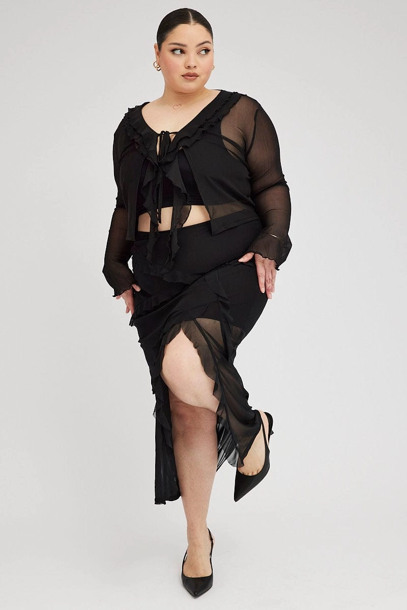 Black Maxi Skirt Ruffled Feminine Charm