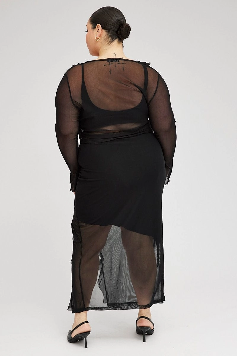 Creative Fashion Tailored Cut Black Maxi Skirt Ruffled