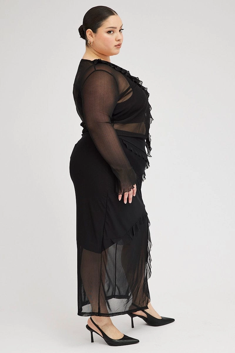 Black Maxi Skirt Ruffled Gentle Flow Thermal Regulating