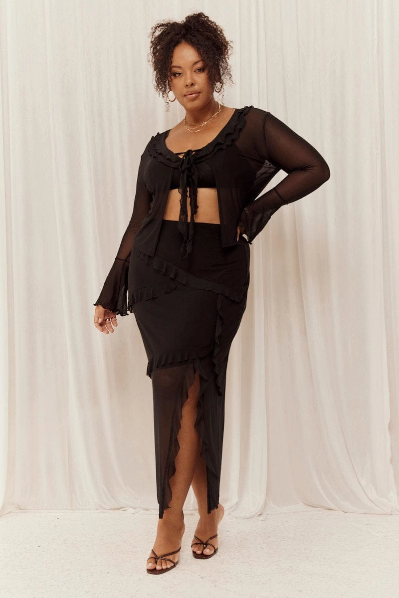 Mix Separates flowy silhouette Black Maxi Skirt Ruffled