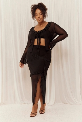 Mix Separates flowy silhouette Black Maxi Skirt Ruffled