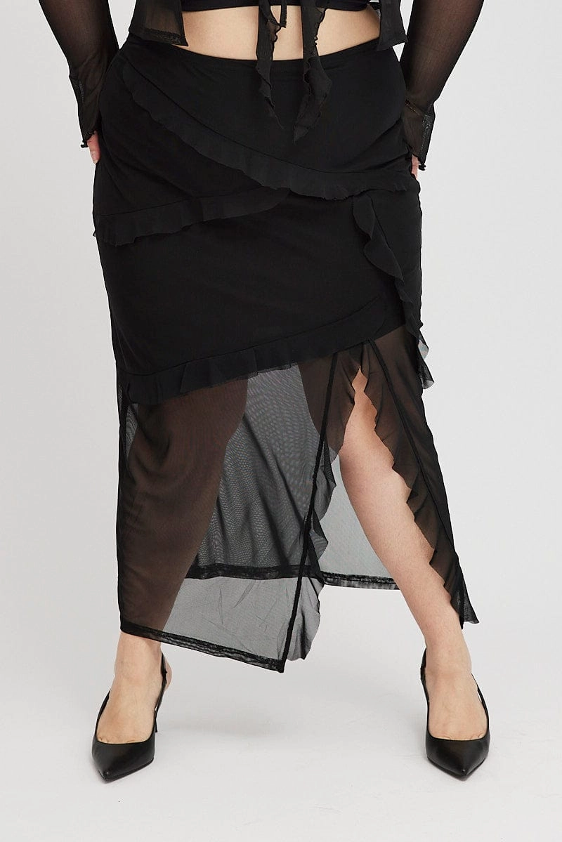 Non Irritating Seams Balanced Outfit Black Maxi Skirt Ruffled