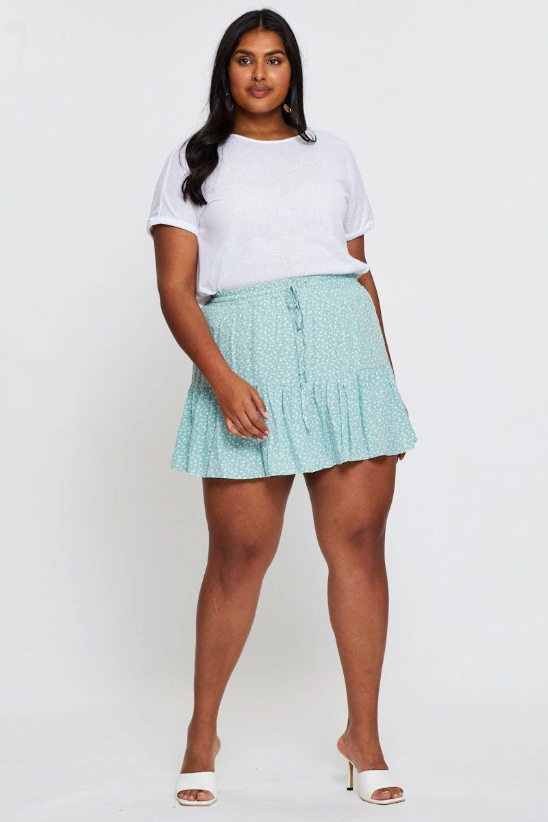 Draped Silhouette Chafe Resistant Floral Print Mini Skater Skirt Elastic Waist