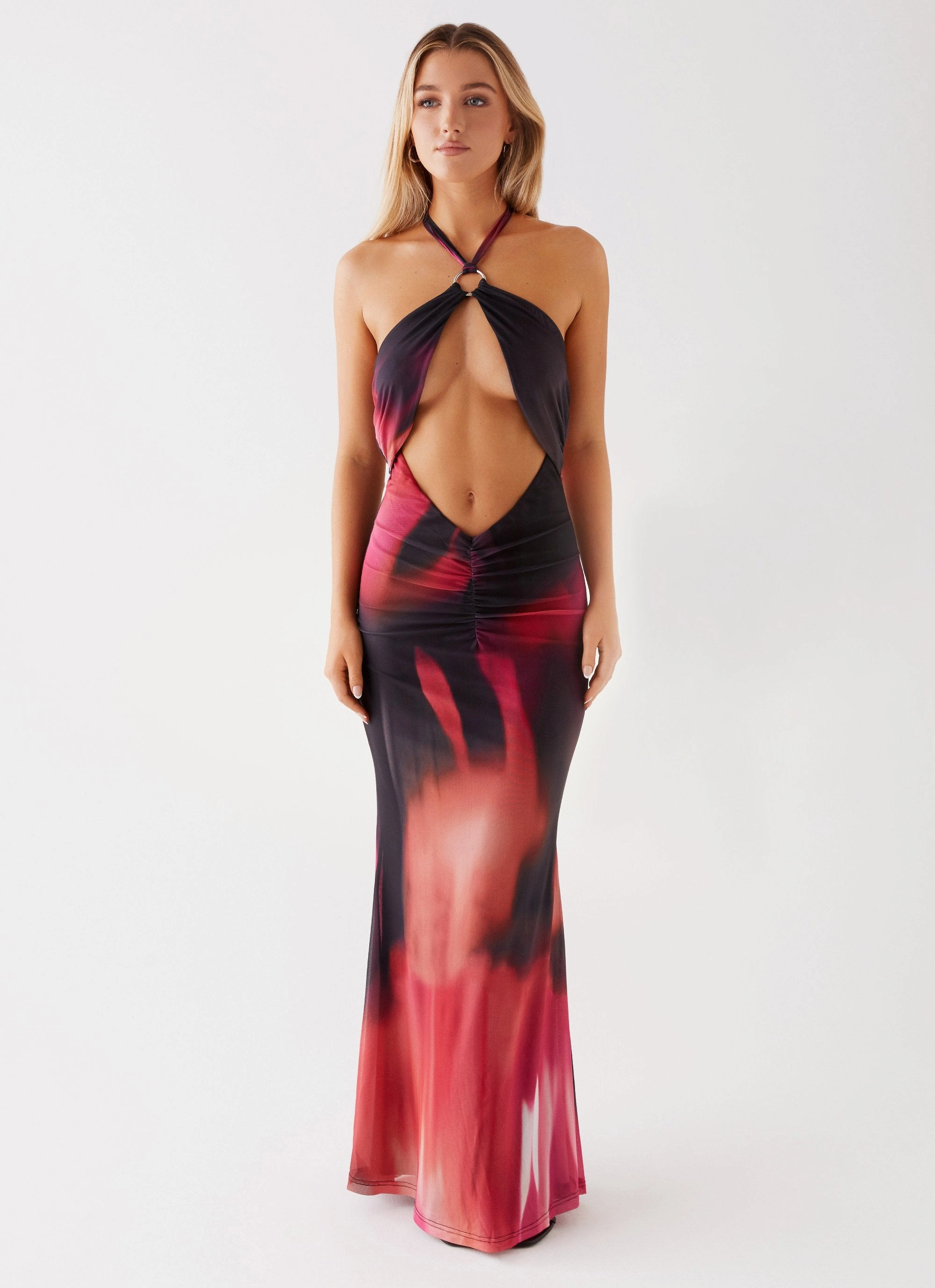 Rheanna Maxi Dress - Pink Print Farm Air Simple Texture