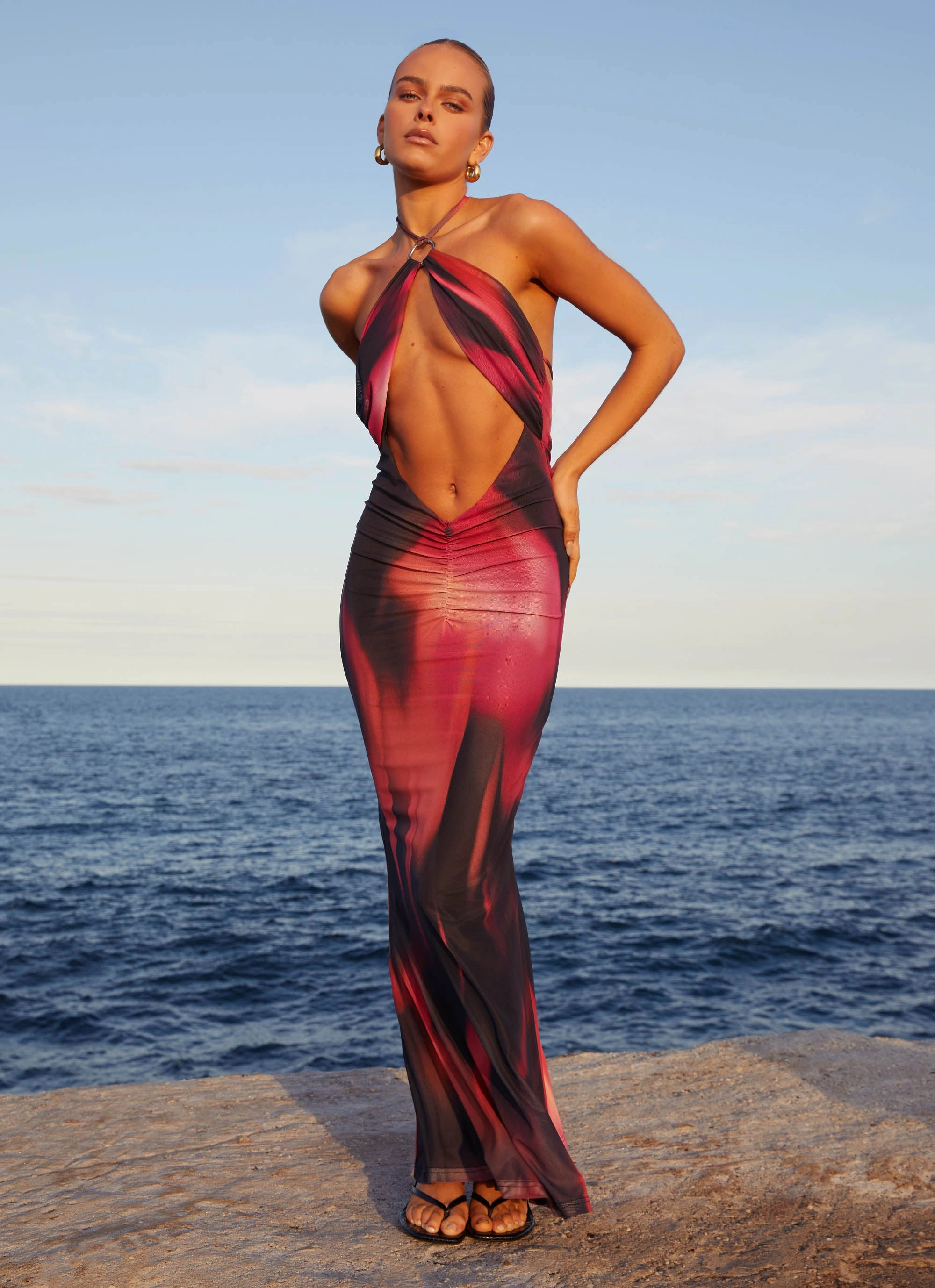 Rheanna Maxi Dress - Pink Print Flattering Waist Fit
