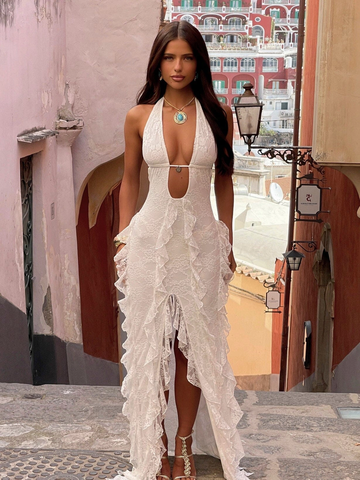 RHIAE MAXI DRESS WHITE Comfy Detail Casual Style