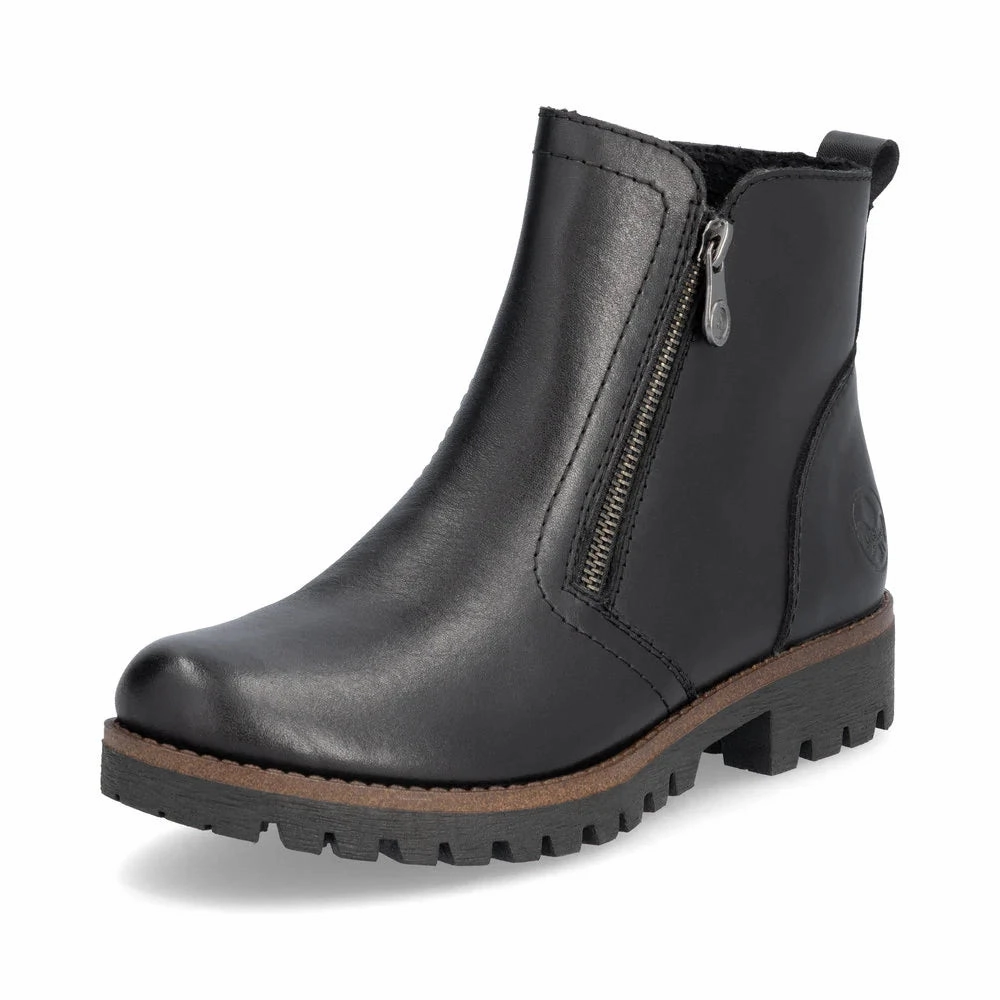 Rieker Women's Payton 56 Ankle Boot - Black Stable Support Morning Walk Eco Material Outdoor Trek