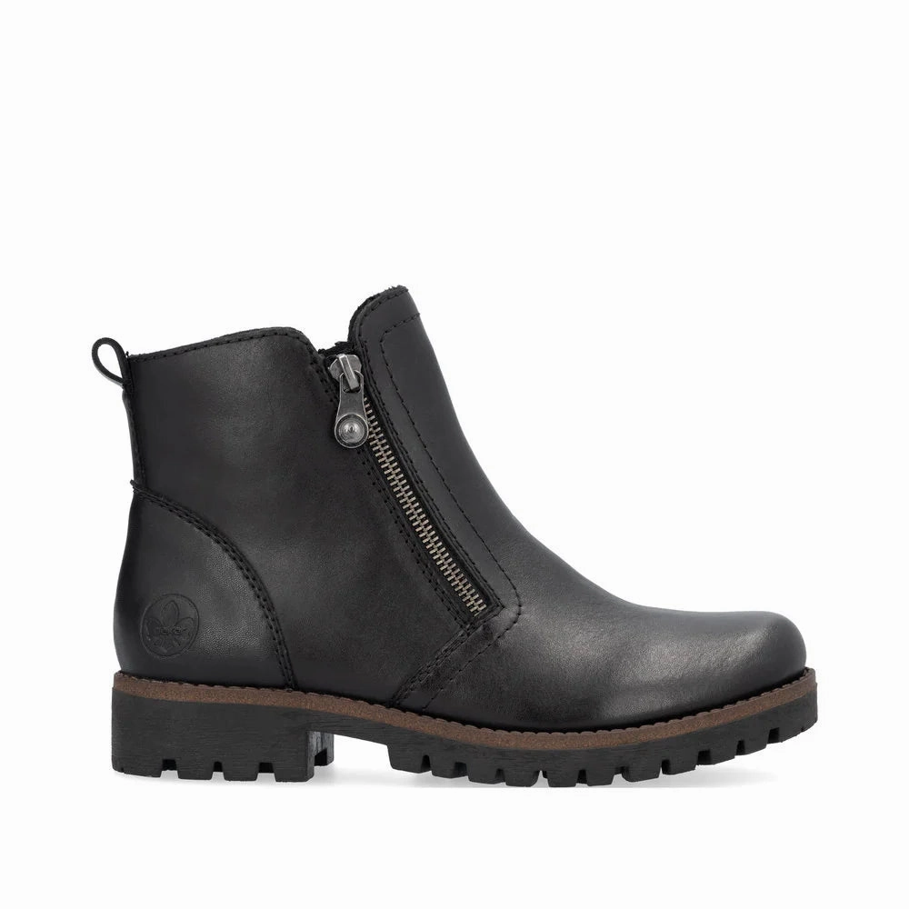 Rieker Women's Payton 56 Ankle Boot - Black Flexible Frame Snowy Path
