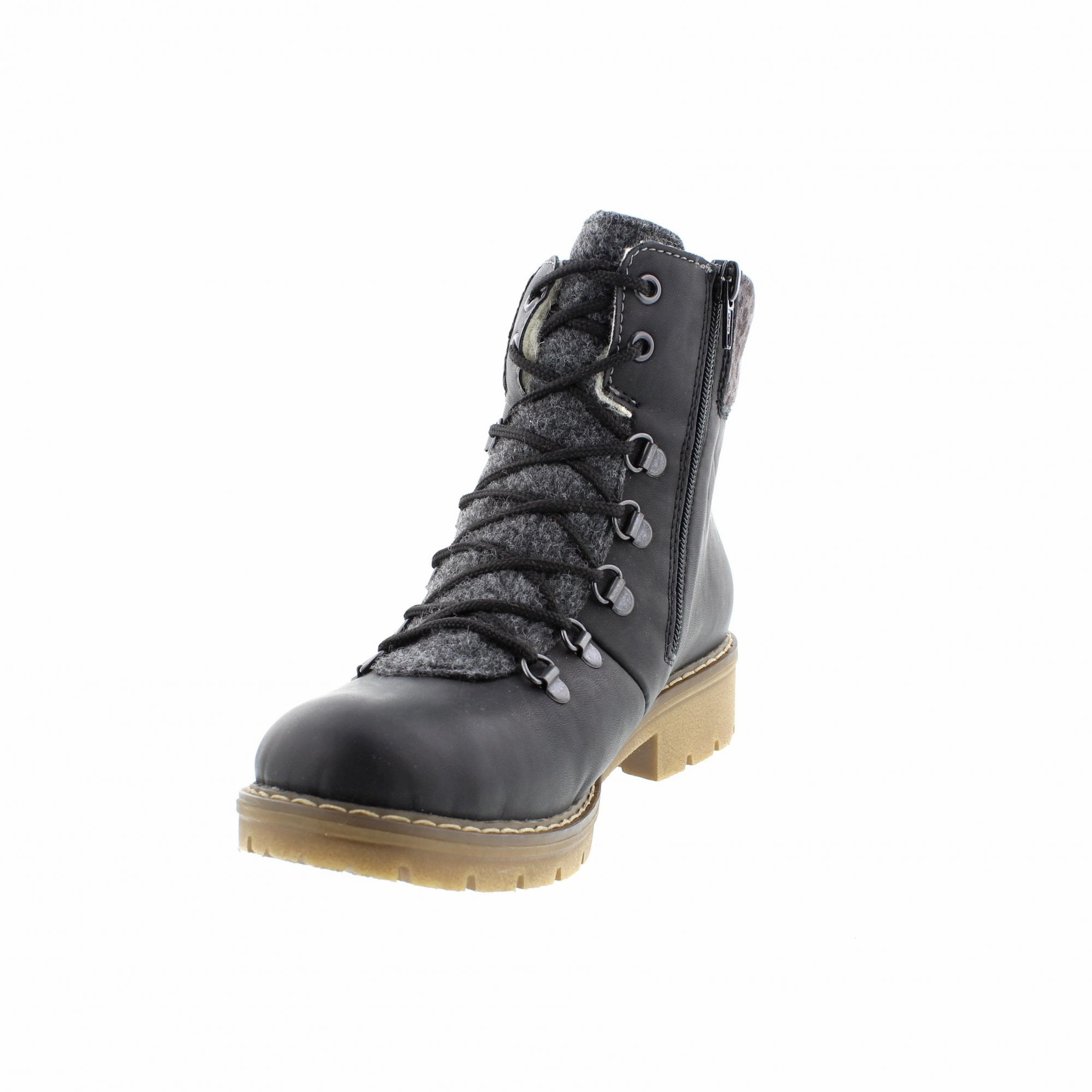Rieker Women's Sabrina 36 Fur Lined Ankle Boot - Schwarz/Anthrazit/Basalt/Leo Cushioned Step Rough Terrain