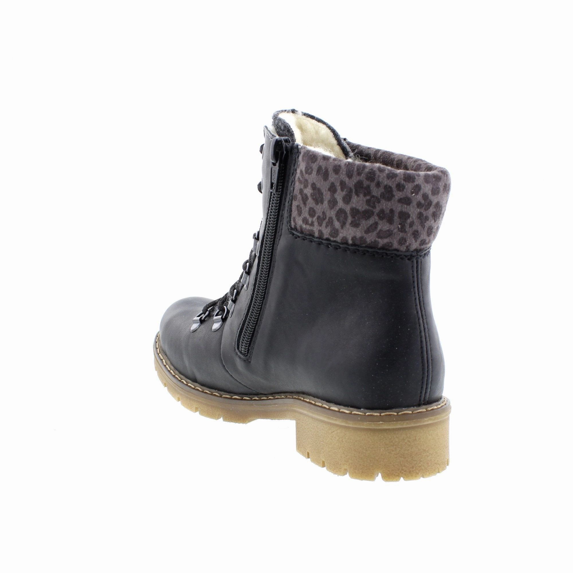 Stable Support Weekend Camping Wedge Heel Rieker Women's Sabrina 36 Fur Lined Ankle Boot - Schwarz/Anthrazit/Basalt/Leo