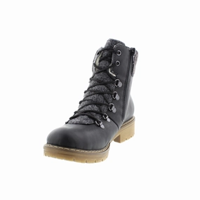 Rieker Women's Sabrina 36 Fur Lined Ankle Boot - Schwarz/Anthrazit/Basalt/Leo Cushioned Step Rough Terrain