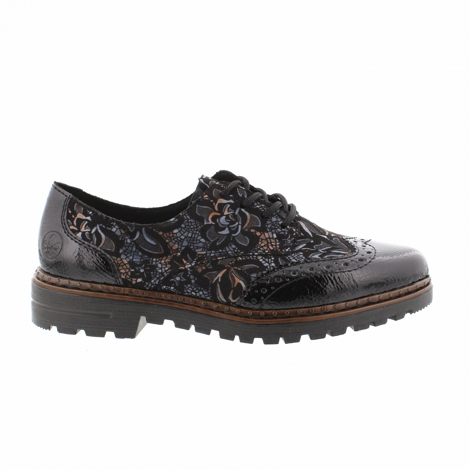Lace   Up Style Rieker Women's Ulla Brogue Loafers - Black/Schwarz-Metallic