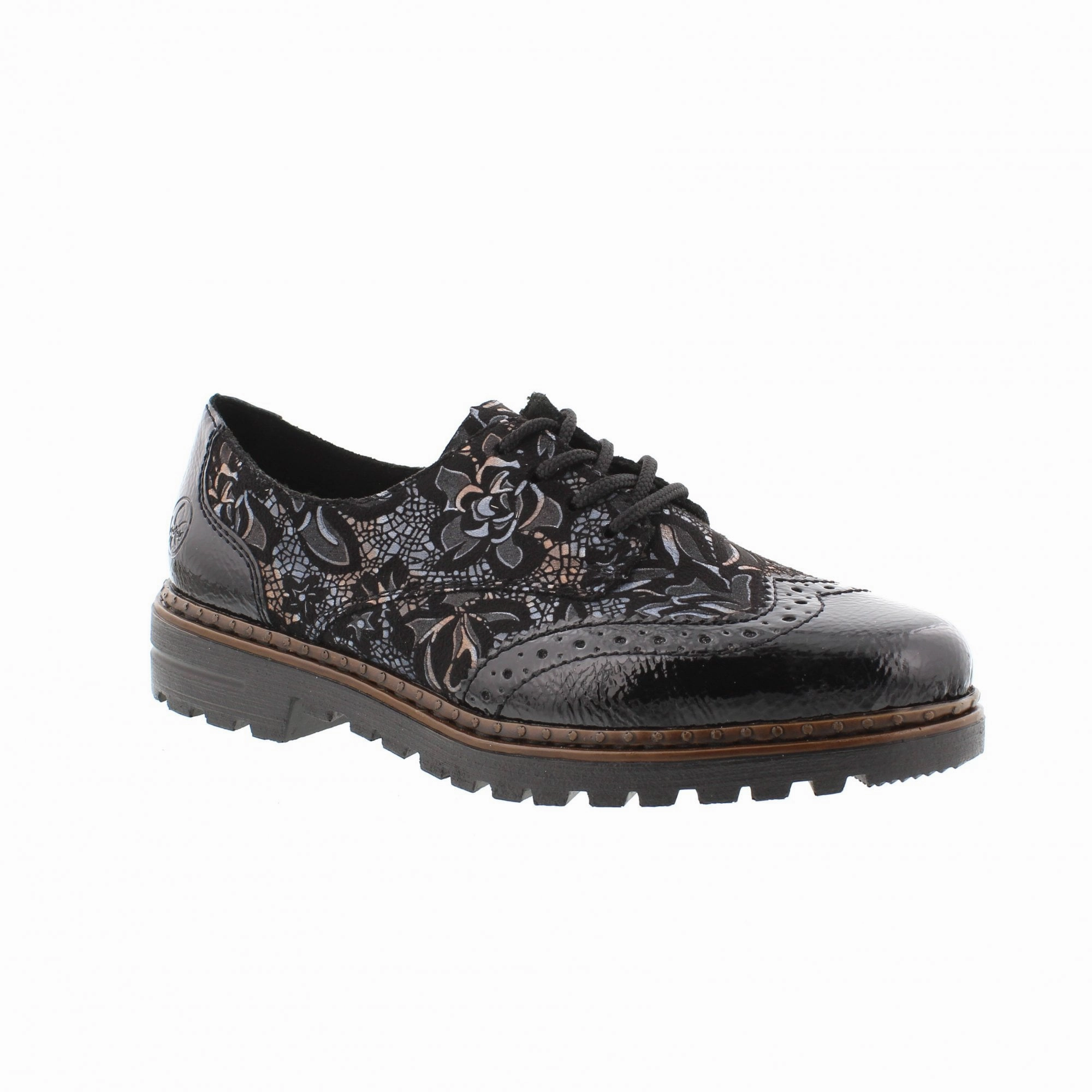 Rieker Women's Ulla Brogue Loafers - Black/Schwarz-Metallic Dog Hike