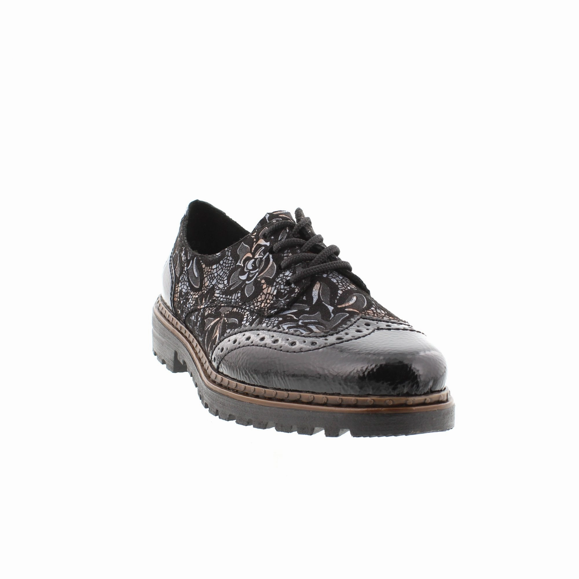 Smooth Step Rieker Women's Ulla Brogue Loafers - Black/Schwarz-Metallic