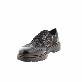 Smart Choice Rieker Women's Ulla Brogue Loafers - Black/Schwarz-Metallic