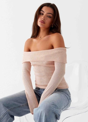 Rina Long Sleeve Knit Top - Blush Makeup Island area