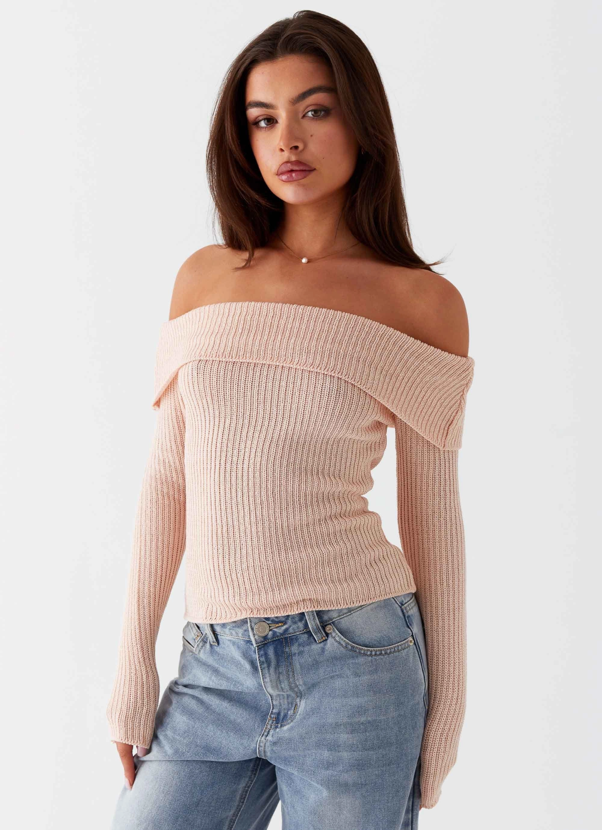 crew neck Rina Long Sleeve Knit Top - Blush