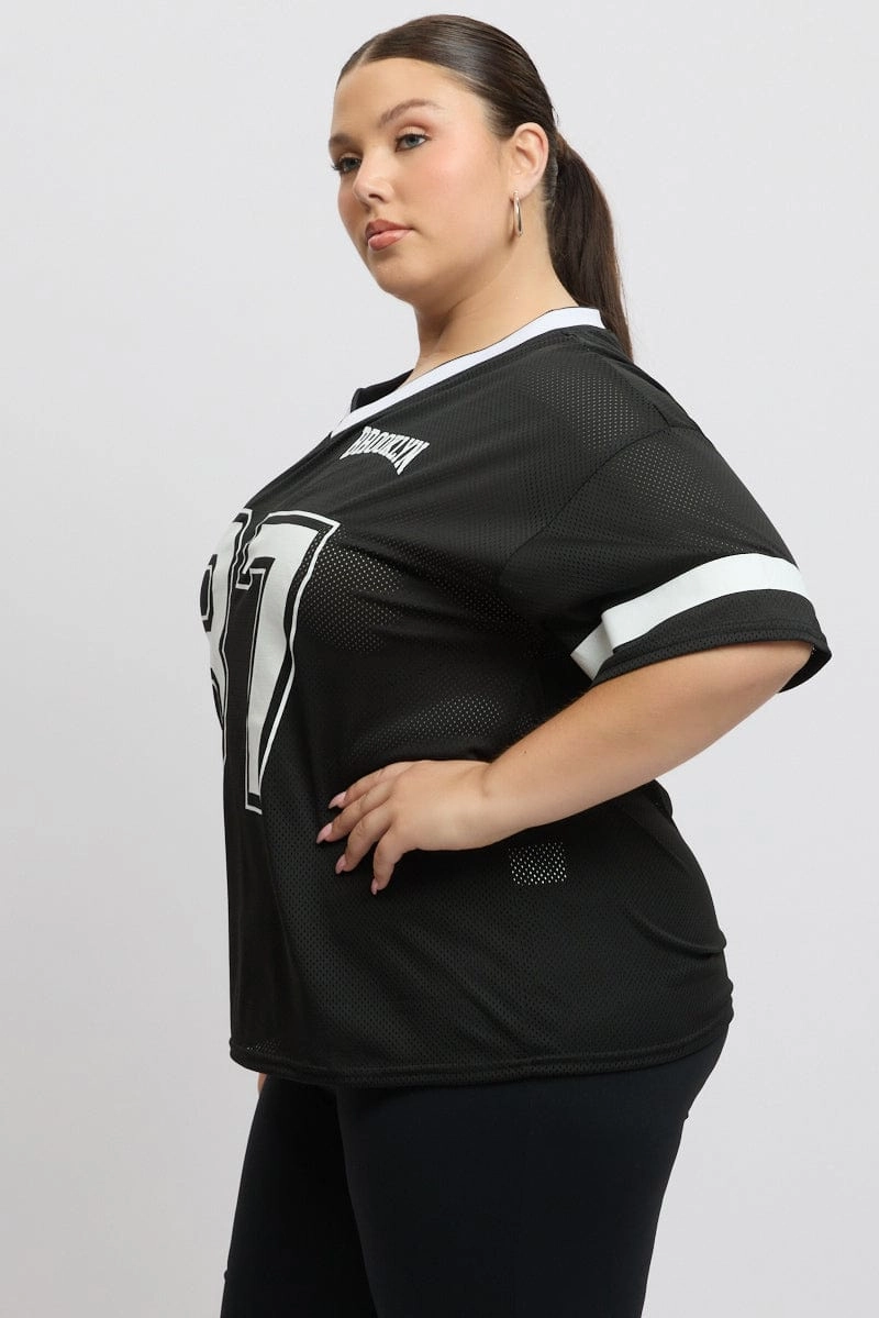 slim fit Black Graphic T Shirt Short Sleeve V Neck