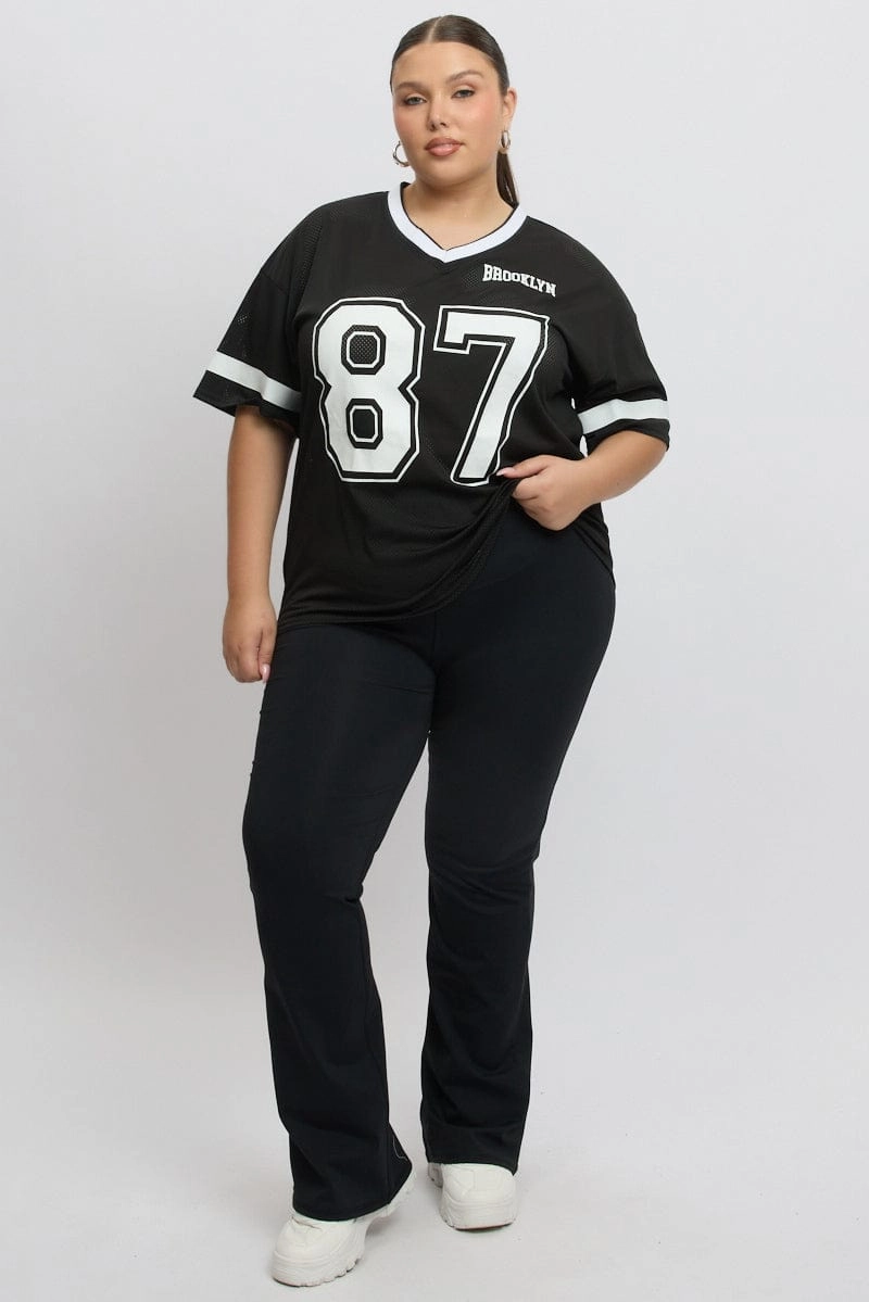 Black Graphic T Shirt Short Sleeve V Neck Comfy Fit Wear