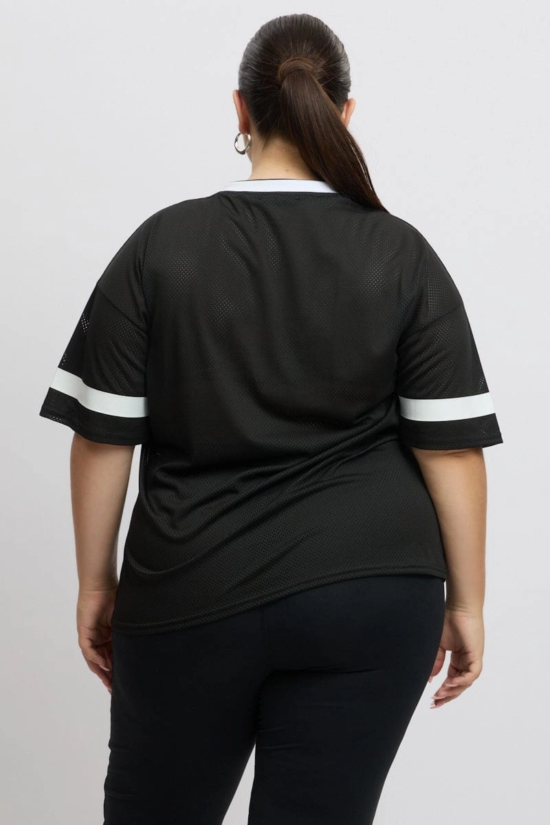 Black Graphic T Shirt Short Sleeve V Neck Comfy Flex WrinkleResistant Texture