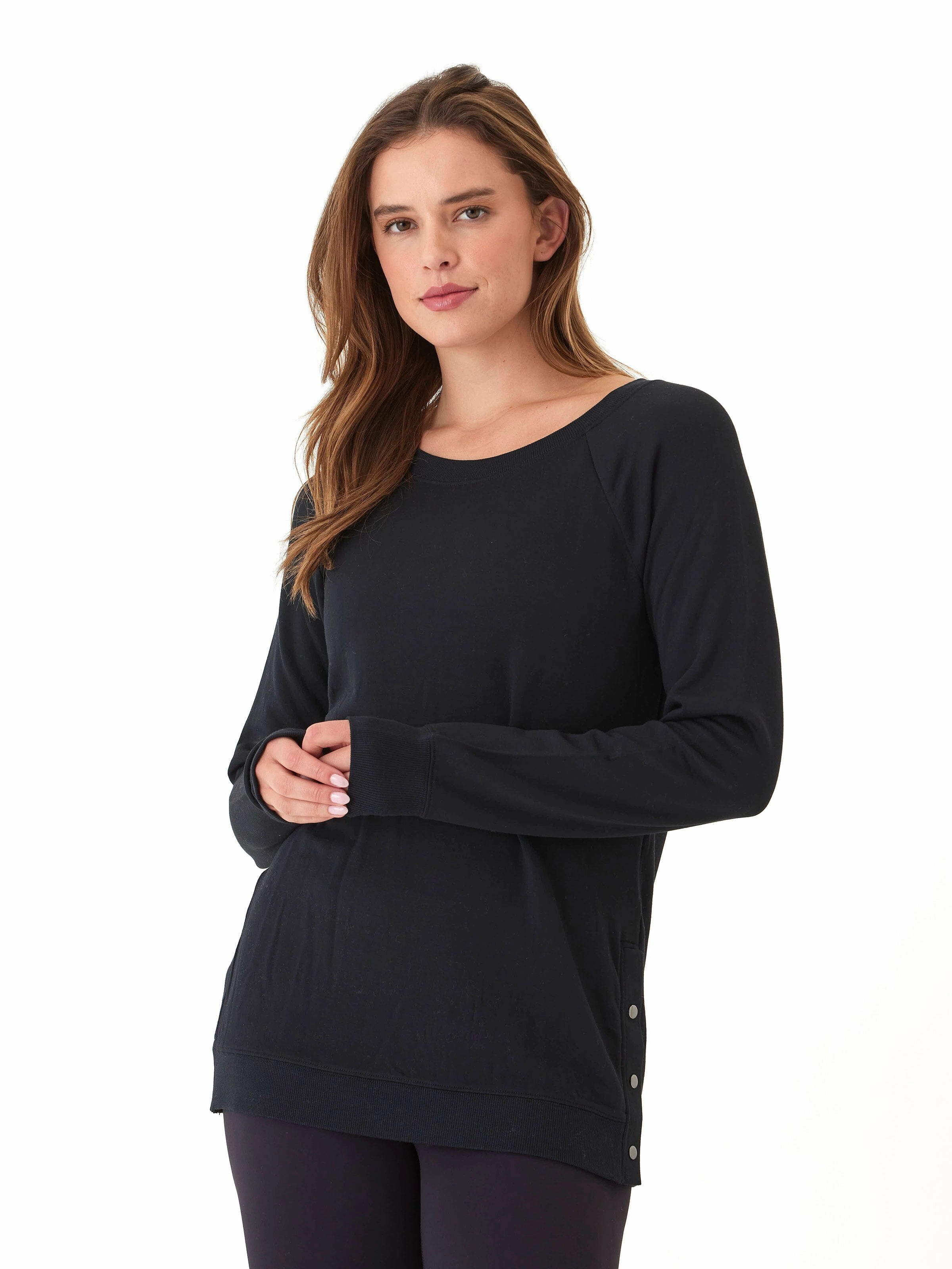 Durable Coating Roberta Feather Fleece Snap Button Sweatshirt