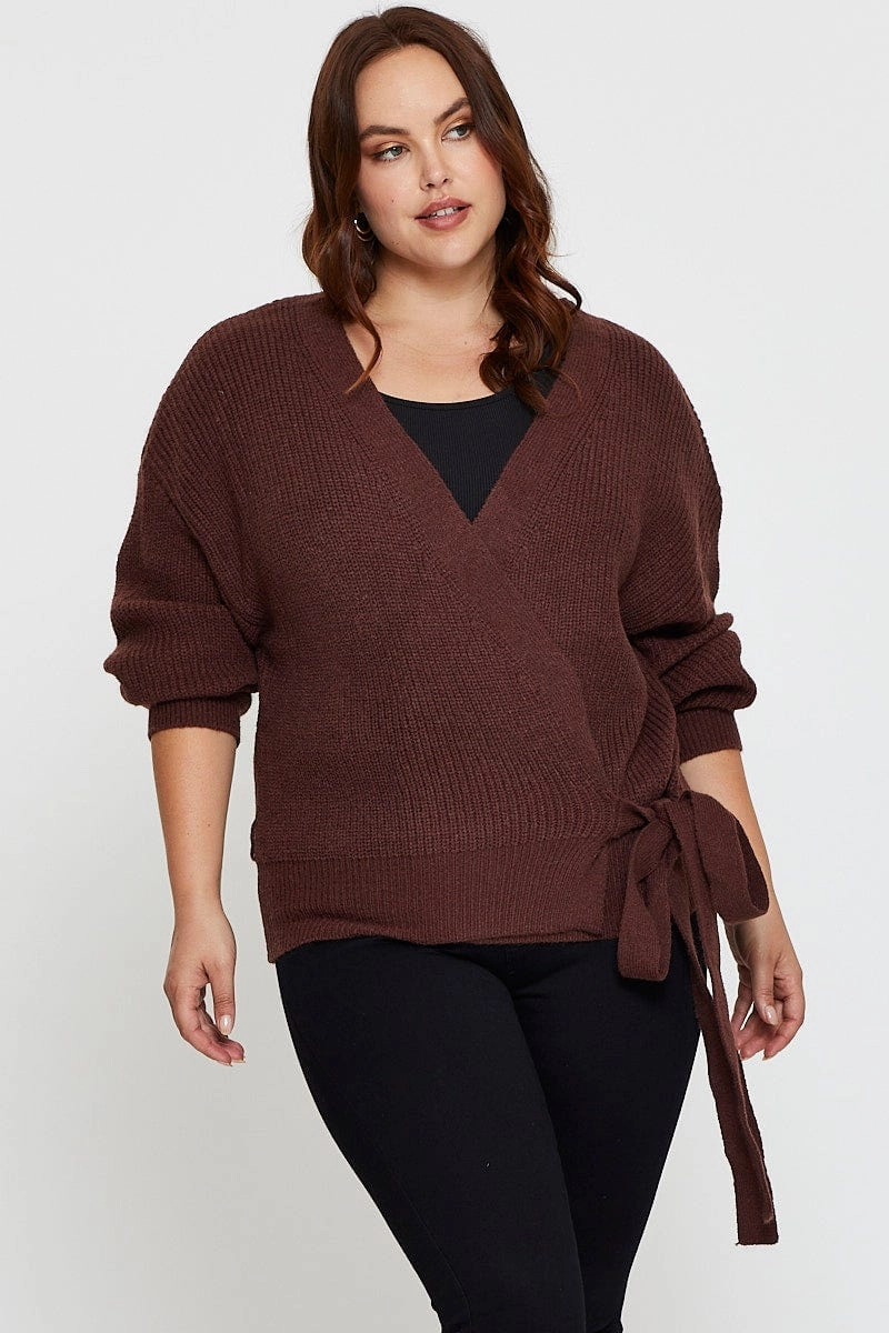 Brown Cardigan Long Sleeve Wrap Front Tie Ultra Flexible Modular Layering