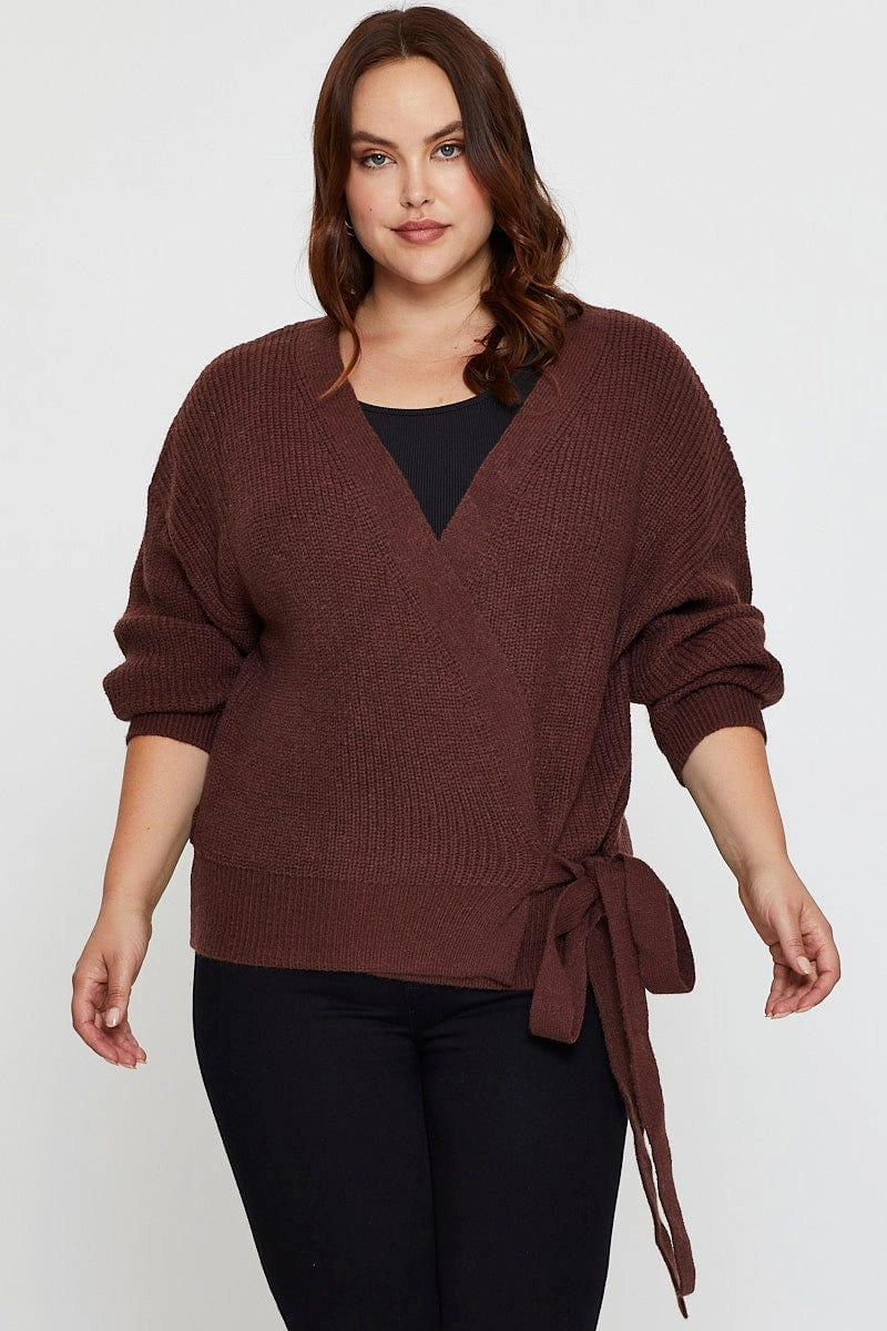 Brown Cardigan Long Sleeve Wrap Front Tie Water resistant coating