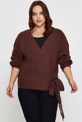 Brown Cardigan Long Sleeve Wrap Front Tie Water resistant coating