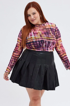 Black Tennis Skirt Mini Pleated Faux Leather Soft Tones Structured Shape