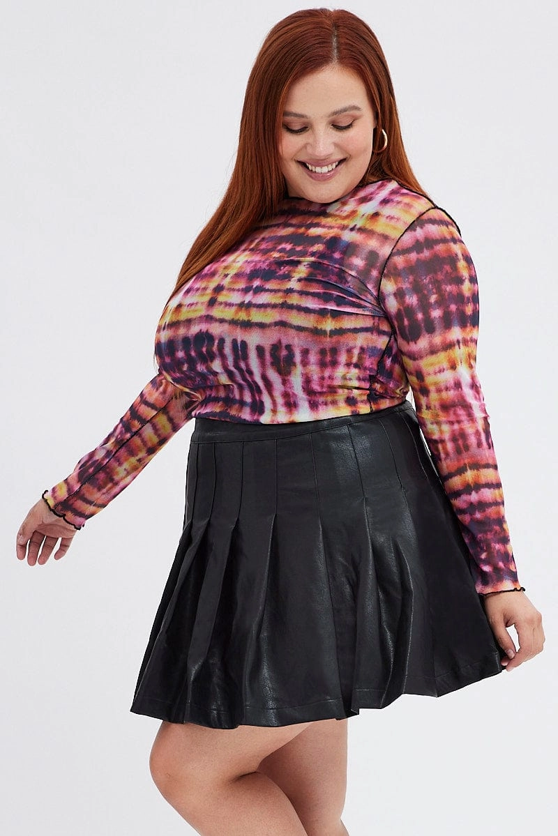 Easy Layer Elasticized Cuff Black Tennis Skirt Mini Pleated Faux Leather