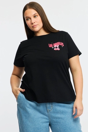 Black Graphic T-shirt Short Sleeve Crew Neck Chic