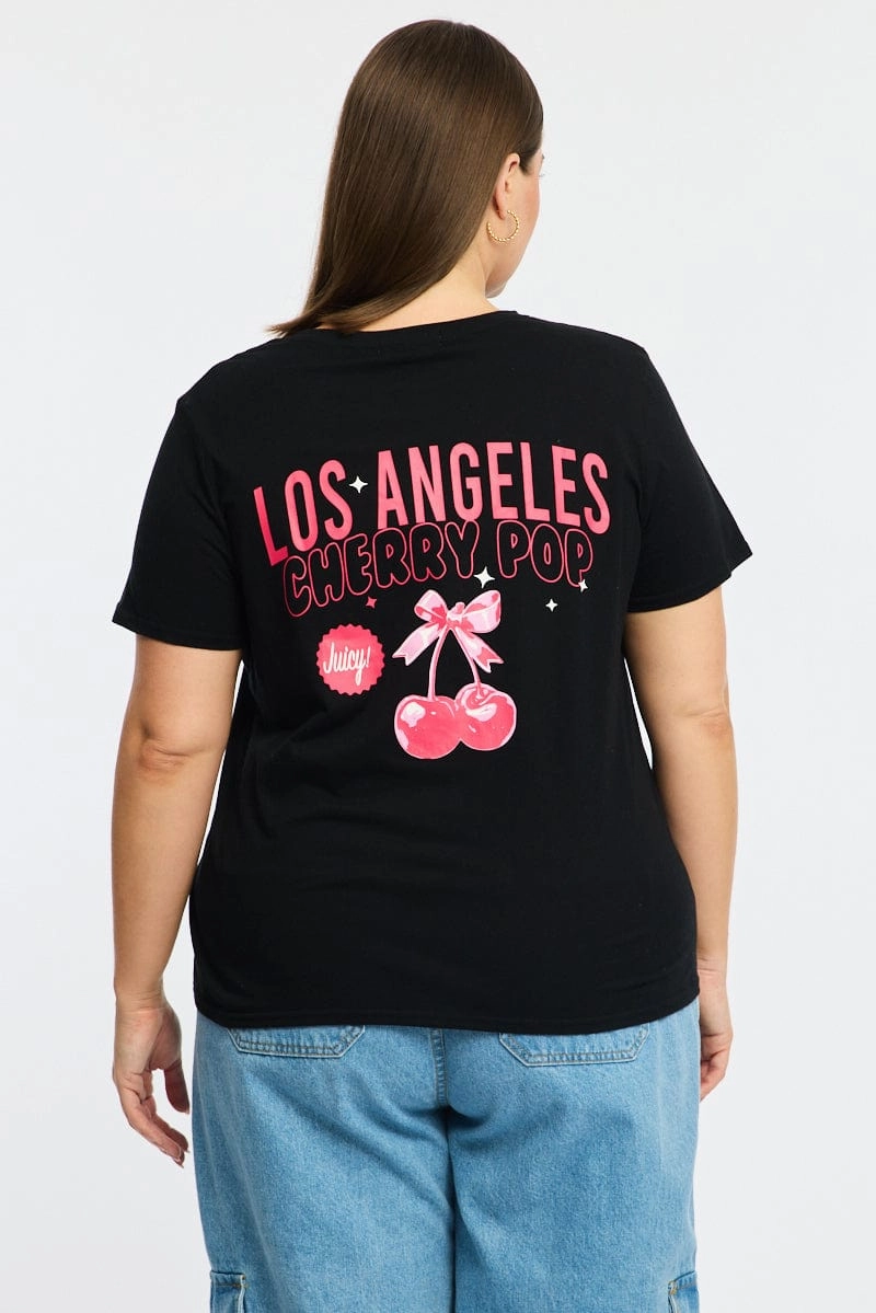 Casual Essentials Wear Black Graphic T-shirt Short Sleeve Crew Neck