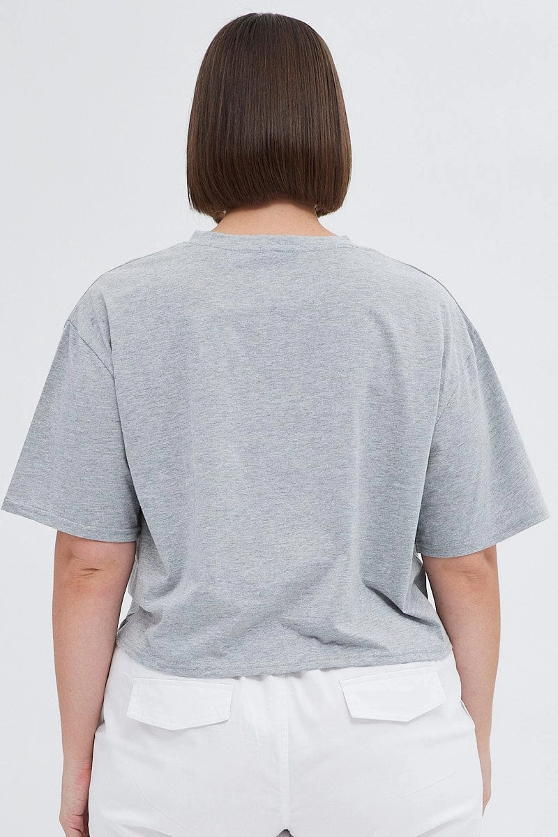 Grey Embroidered T-shirt Milano Crop Cotton Jersey TemperatureRegulating Comfy Look Wear