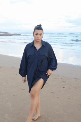 RORAN BUTTON DRESS NAVY Form Focus Casual and Stylish