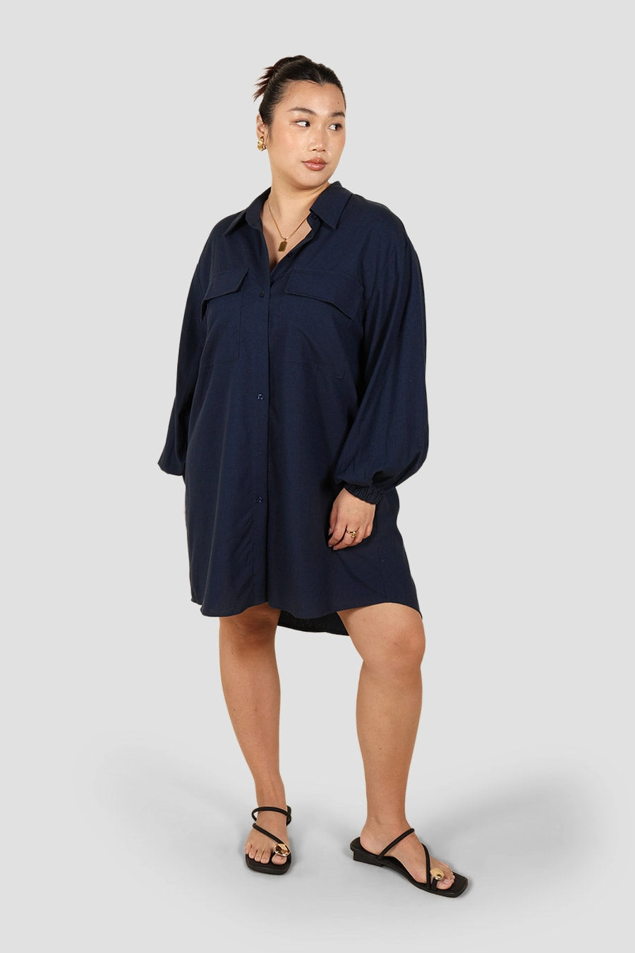 RORAN BUTTON DRESS NAVY City Flow