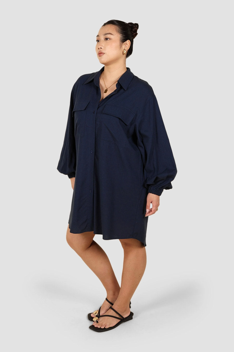 Smart Vibe All Look RORAN BUTTON DRESS NAVY