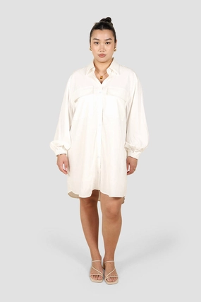 custom-fit Polished Style RORAN BUTTON DRESS WHITE