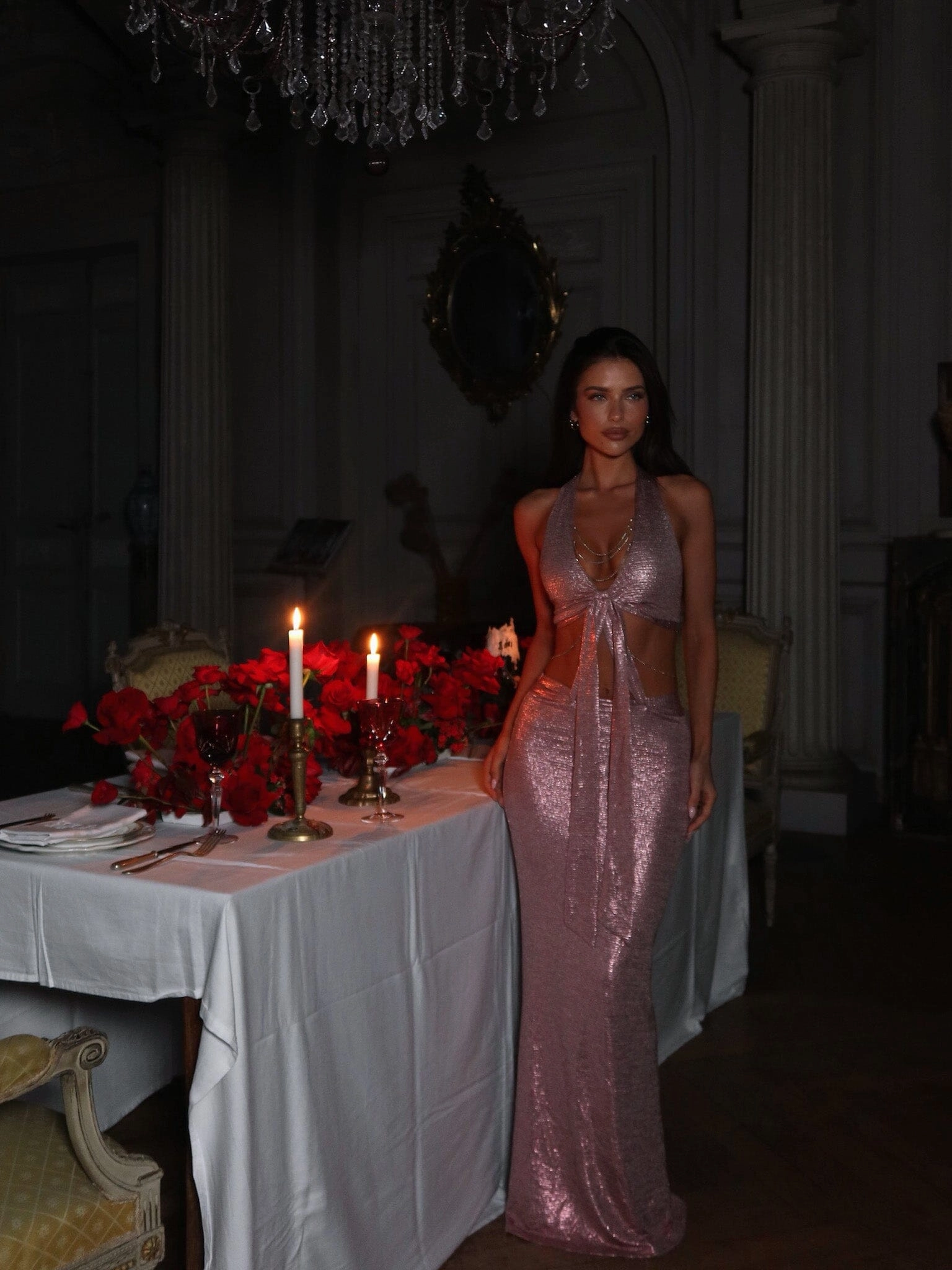 Modern Appearance Layered-Look ZELLA MAXI DRESS METALLIC PINK